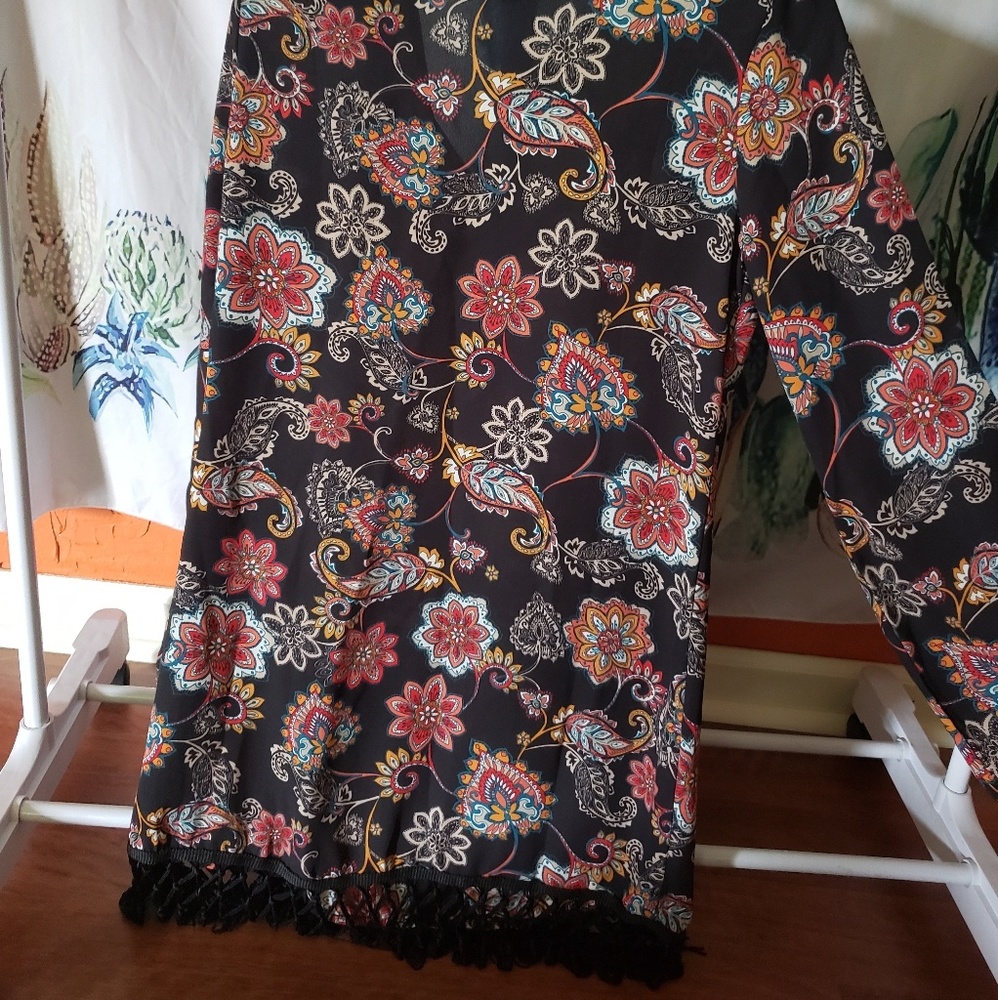 Black Paisley Boho Dress or Long Shirt - Picture 3 of 6